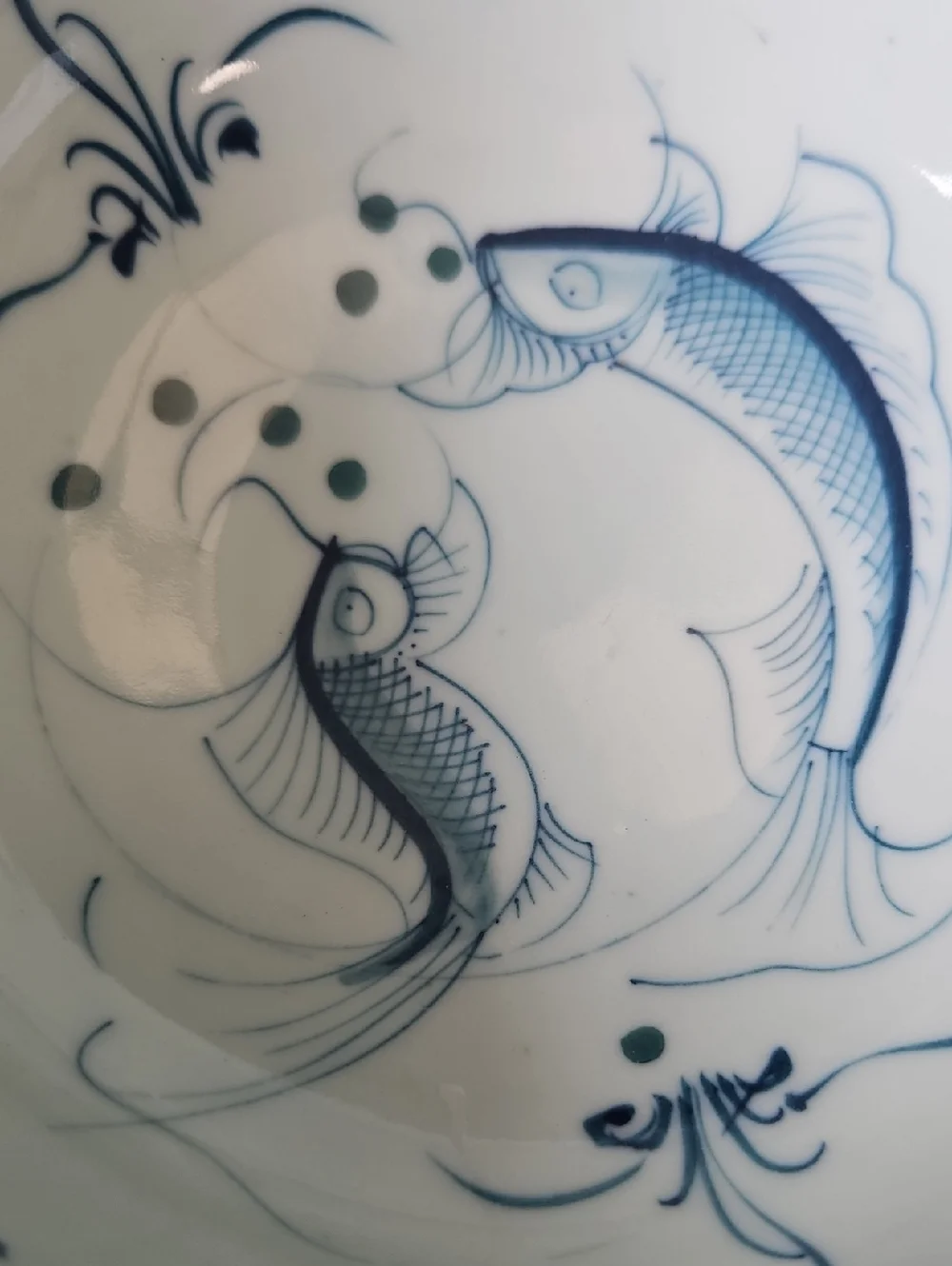 BAT TRANG Blue Fish Porcelain Pet Fish Feeding Bowl
